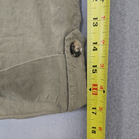 theory Sz 2 Linen Blend Safari Shorts Bermuda Legnth Cuffed Roll Tab Drab Green - Picture 6 of 8